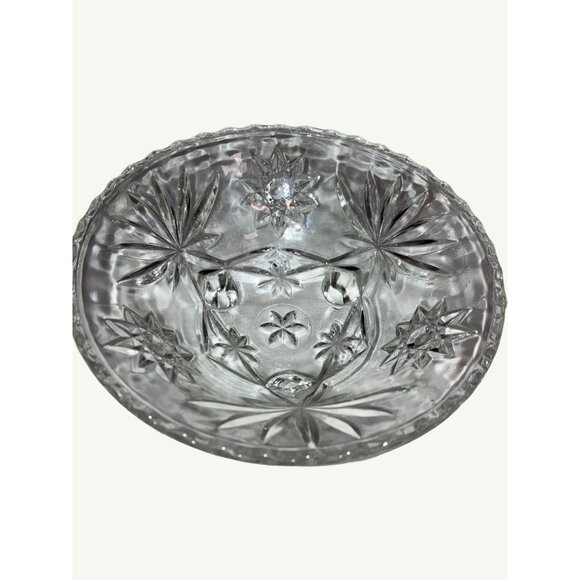Vintage Starburst Pattern Clear Glass Footed Bowl - Picture 8 of 11